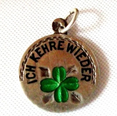 alter Glücksbringer Emaille Anhänger 800 Silber Ich kehre wieder / BN 026 - Bild 1 von 3
