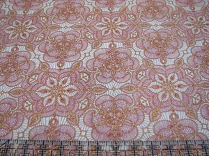 2.5 Yards Cotton Fabric - QT Fabrics Luminous Lace Metallic & Red on Natural - Picture 1 of 1