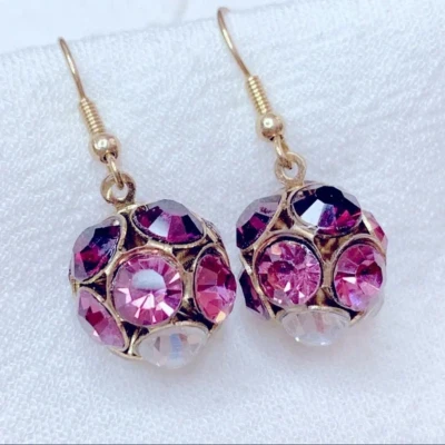 ❣️Pendientes colgantes de bola con pedrería púrpura brillante Foto 1 de 4