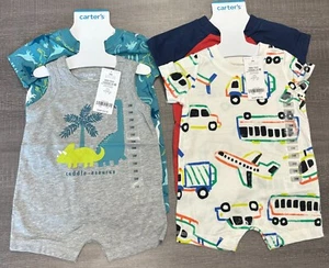 Lot of 2 Boys Carters Romper Sets (Dinosaur/Vehicles) - Multiple Sizes! NWT - Picture 1 of 11