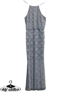 Adrianna Papell Beaded Formal Gown Women 14 Evening Dress Halter Blouson Sequin - Picture 1 of 15