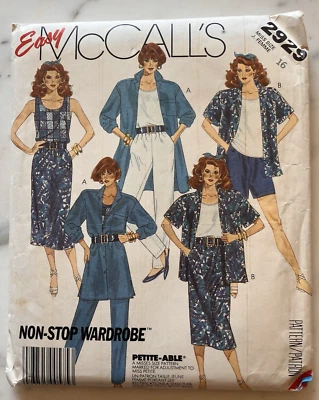 Top falda pantalones y pantalones cortos vintage McCall’s patrón 2929 para mujer talla 16 sin cortar años 80 Foto 1 de 4