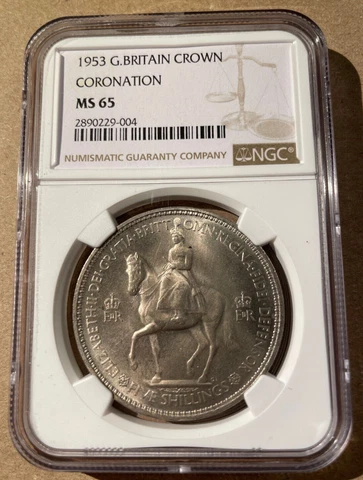 1953 Great Britain One Crown NGC MS 65 - Copper-Nickel - Coronation - Mint State Cover