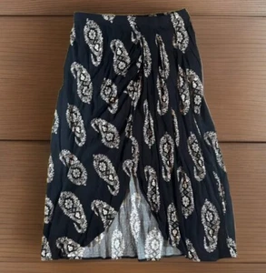 KNOX ROSE Skirt Womens Small Black Ivory Paisley Wrap Slit Knee Length Pull On - Picture 1 of 8