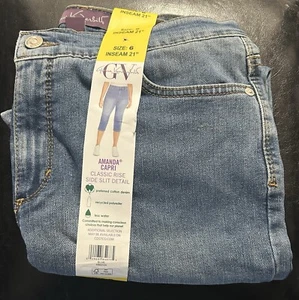 Gloria Vanderbilt Damen Amanda klassische Leibhöhe Denim Capri Größe 6 Seitenschlitz Detail. - Bild 1 von 4