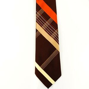 ALEXANDER Men's Brown Beige Neck Tie Modern Classic Plaid Check Made in ITALY