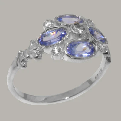 10k White Gold  Cubic Zirconia & Tanzanite Womens Cluster Ring - Sizes 4 to 12 - Image 1 of 4