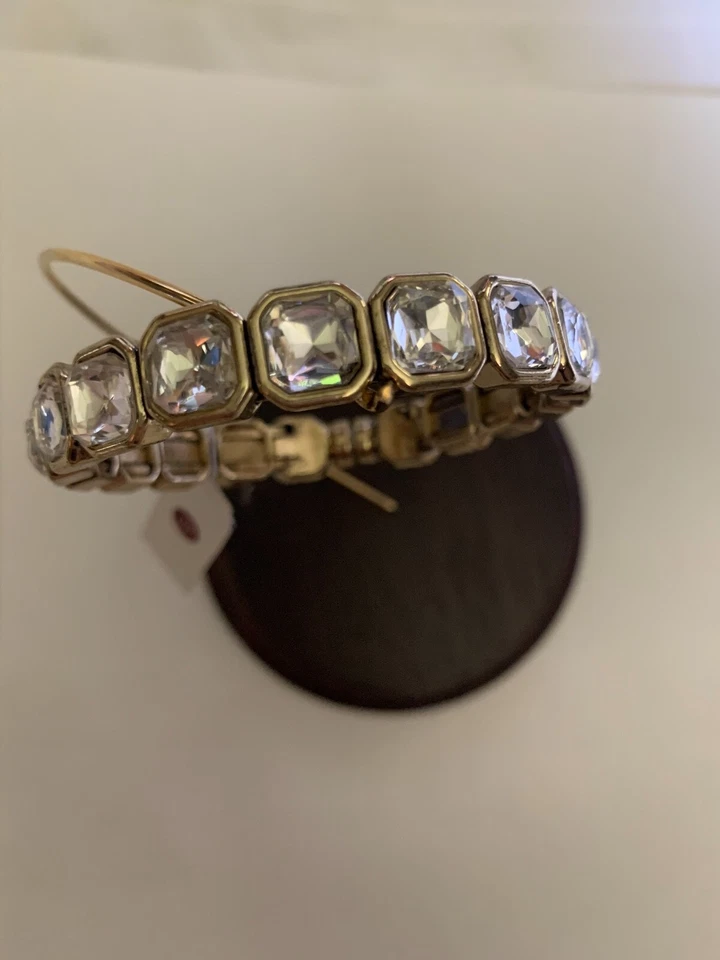Dressbarn Rhinestone Crystal Gold Tone Bangle Bracelet With Magnetic Clasp