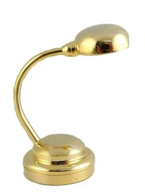 Bambole Casa Scrivania Lampada Moderno Ottone Curvo LED Batteria Luce Miniatura - Immagine 1 di 4