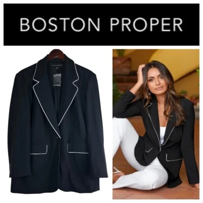 Nueva Chaqueta Blazer Boston Proper 18W 1X 2X Beyond Travel Piped Boyfriend Negra i Foto 1 de 4