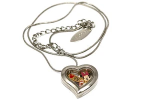 DISNEY HEART LOCKET SILVER NECKLACE FLOATING AMERICAN FLAG MICKEY LOVE CHARM - Picture 1 of 1