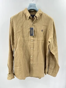 Polo Ralph Lauren Brown 100% Linen Button Down Shirt Size XL NWT (A-3) - Picture 1 of 6
