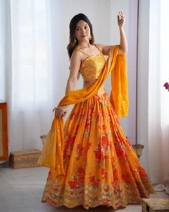 Diseñador Floral Lehenga Listo Hecho Lengha Choli India Boda Fiesta Paquistaní L - Imagen 1 de 11