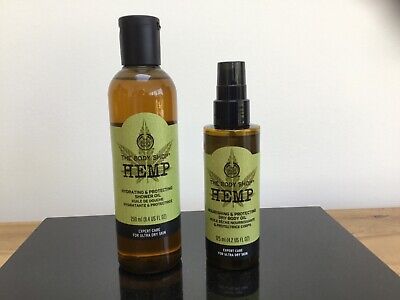 The Body Shop HEMP Vegan Shower Oil 250 Ml & Dry Body Oil 125 Ml Set Gift Bundle • 11.57€