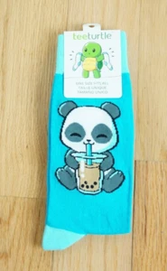 NEW Teeturtle Boba Panda Socks Blue Funny Novelty One Size NWT - Picture 1 of 4