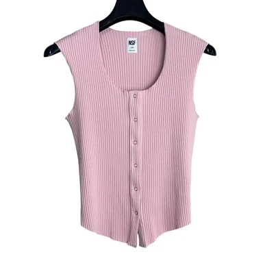 NSF Top Womens Large Pink Lin Ribbed Knit Snap Front Cardigan Sleeveless New - Изображение 1 из 4