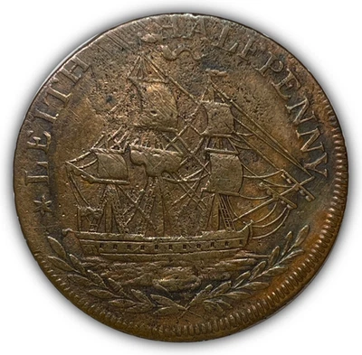 1797 Leith Halfpenny Scotland Conder Token Very Fine VF Coin #27049 - Image 1 of 3