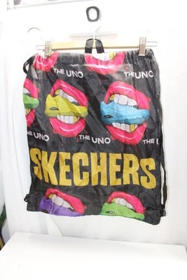 Large The Uno Sketchers Shoes Drawstring Backpack Bag 20x17 Gym Bag Black Nylon - Image 1 of 3