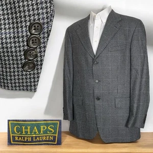 Chaps Sport Coat Mens 46L Gray Multicolor Check Textured Wool Three Buttons - Picture 1 of 9