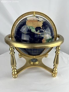 13" Blue Ocean Gold 4- leg table stand Gem MOP Gemstone World Map Globe - Picture 1 of 9