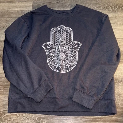 Sudadera Miken Flow Hamsa Gris Oscuro Pullover Manga Larga Ligera Grande Foto 1 de 3