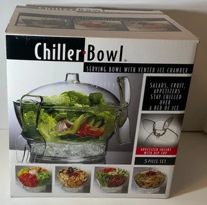 Chiller Serving Bowl Large Size New In Box 5 pc Set Clear Plastic Keep Food Cold - Foto 1 di 7