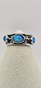 925 Silver Blue Fire Opal Spinning Meditation Fidget Ring By Golan-G Goldex Sz 6 - Picture 1 of 9