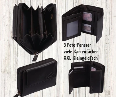 LEMONDO Lederbörse braun mit vielen Fächern & Fotofach Damenbörse XXL Kleingeldfach