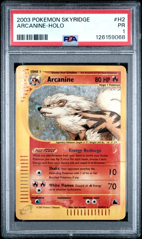 PSA 1 Pokemon Arcanine H2 WotC Skyridge Holo Rare POP 6 - Image 1 of 2