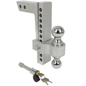 2" Receiver Dual Ball Mount Drop/Rise Lock 10" Adjustable Aluminum Trailer Hitch - Picture 1 of 11