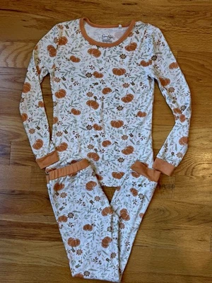 Jessica Simpson Girls 12 Pumpkin Fall Cozy Pajama Set - Long Sleeve Orange/White - Image 1 of 4