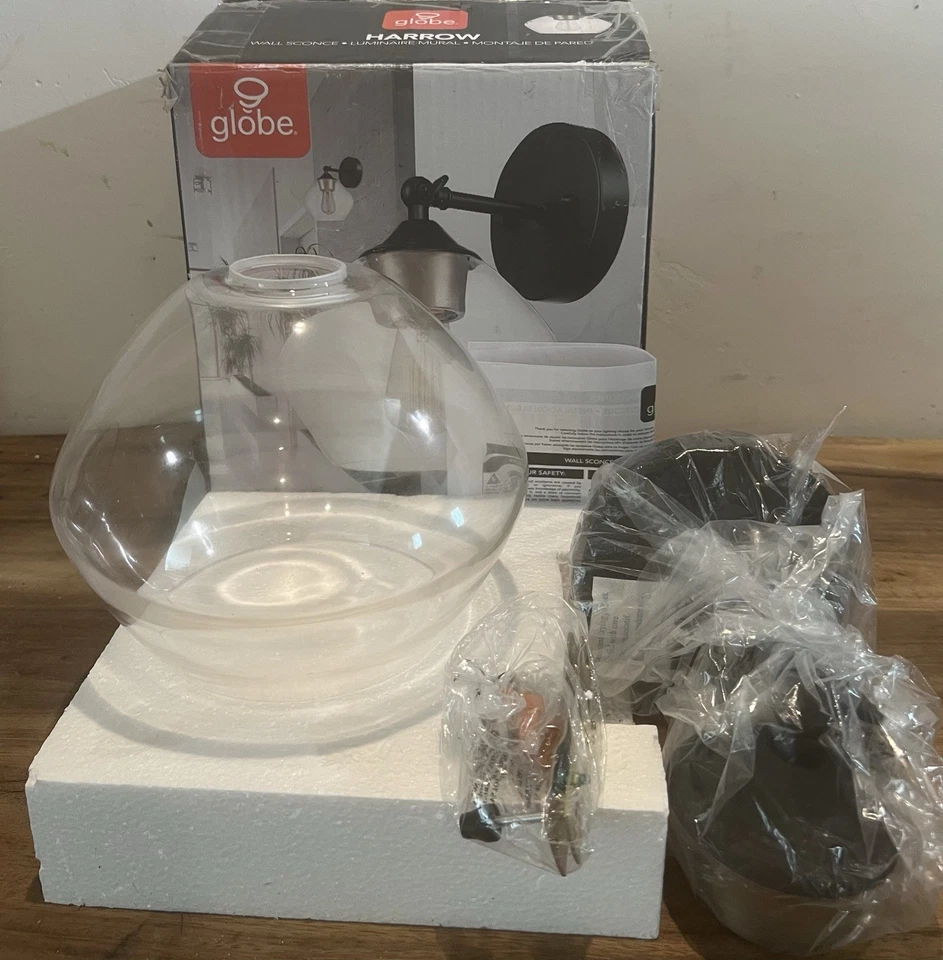 Harrow 1light Wall Sconce Matte Black Gold Accent Socket Clear Glass Shade 51367