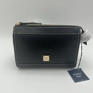 Tracolla Dooney & Bourke Saffiano in pelle con zip NERA con portamonete nuova con etichetta - Foto 1 di 14