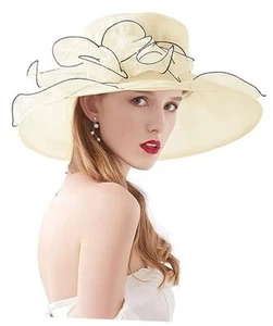 Z&X Organza Church Wedding Tea Party Derby Hats for Women 023a Beige Fascinator - Picture 1 of 6