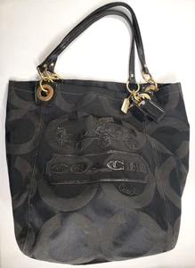 Coach Madison Signature [F0882-13001] Black Canvas Large Tote Shoulder Bag Purse - Picture 1 of 19