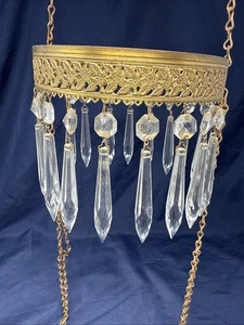 Lámpara de aceite colgante victoriana banda de prisma de latón con prismas de cristal - Imagen 1 de 17