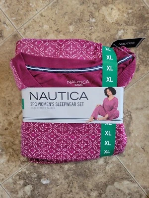 Conjunto de ropa de dormir de 2 piezas Nautica polar elástico sedoso púrpura rosa XL para mujer Foto 1 de 2