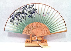 Chinese bamboo Folding Handfan Hand Fan W Wisteria Flower and Butterfly Design - Picture 1 of 6