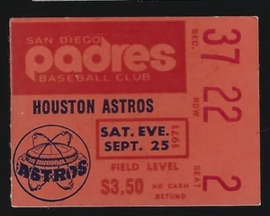 1971 Houston Astros @ San Diego Padres Ticket Stub - Jack Billingham Win #32/145 - Picture 1 of 2