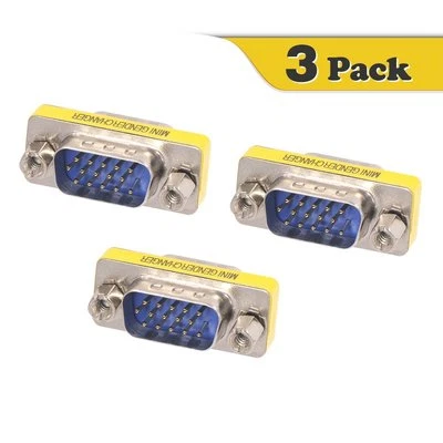 3 X 15-Pin VGA SVGA HD15 Male to Male Gender Changer Coupler Adapter Converter - Image 1 of 4