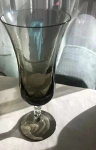 BLOWN GLASS, TALL "BELL" SHAPED, GRAY SMOKE GLASS BOWL & FOOT CRYSTAL TWIST STEM - Picture 1 of 8