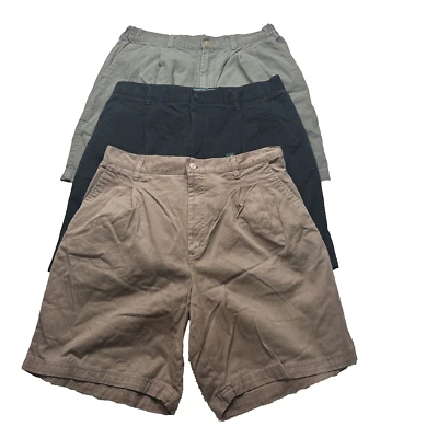 Lote (3) Pantalones Cortos Plisados Claybrooke Exterior Hombre 34 x 7.5" De Colección 100% Algodón Foto 1 de 4