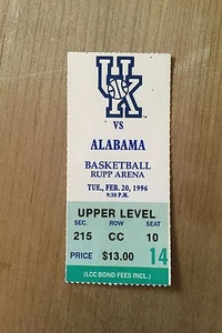 1996 Alabama at Rupp Kentucky Wildcats Basketball Ticket Stub NCAA Champs - Bild 1 von 4