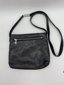 Ralph Lauren Soft Black Pebbled Leather Cross Body Shoulder Bag Zip Top - Picture 1 of 8