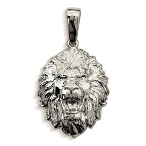Real 14K White Gold Lion Pendant, 3 Sizes, Solid Gold Leo Pendant - Picture 1 of 9