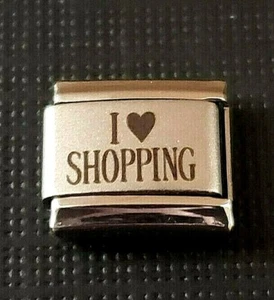 I 🖤 HERZ LIEBE SHOPPING Italian Uberry Charm Link Edelstahl Laser 9mm - Bild 1 von 3