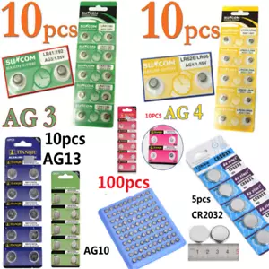 New AG1 AG3 AG4 AG10 AG7 CR2032 Alkaline Button Coin Cells Watch Battery Sturdy - Picture 1 of 10