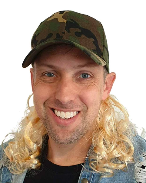 Camo Hat with Attached Blonde Hair Wig for an All American USA Country Costume - Image 1 of 1