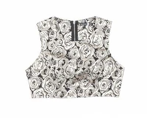 Boohoo Womens Gold Floral Polyester Blend Cropped Blouse Size 10 - Picture 1 of 12
