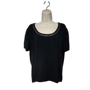 Jones New York Embellished Neckline Cap Sleeve Shirt Blouse XL Color Black - Picture 1 of 7
